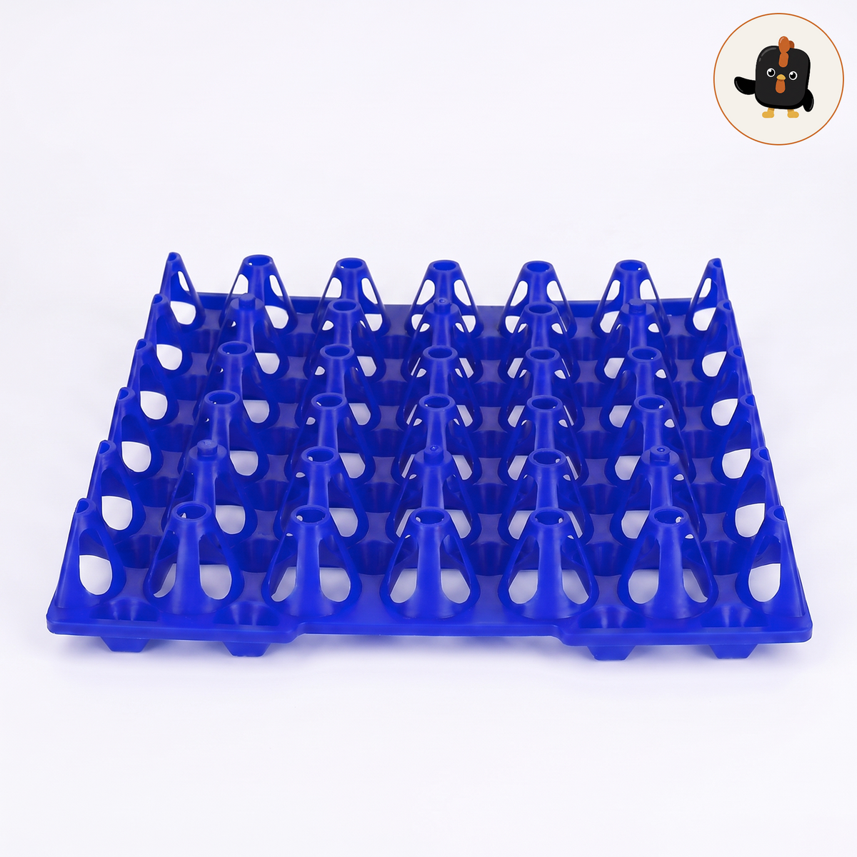 Bandeja apilable de plástico azul para huevos, vacía