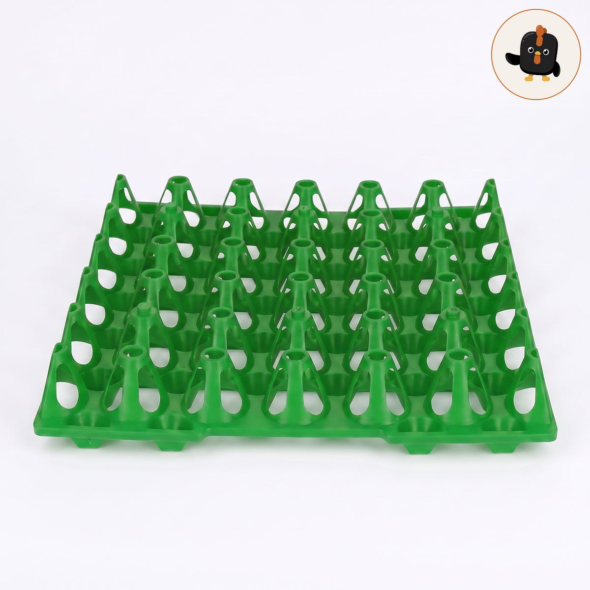 Bandeja apilable de plástico verde para huevos, vacía
