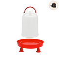 Bebedero automático de 3 litros rojo y blanco, con el depósito separado de la base con patas